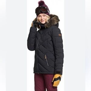 ROXY Quinn Snow Jacket Warm Ski Snowboarding Black Coat Faux Fur Hood Size L
